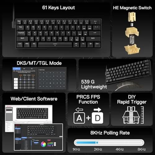 Redragon K617 HE Wired Hall-Effect Gaming Keyboard | Rapid Trigger, 60% Compact, RGB Lighting thumbnail 2
