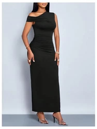 Floerns Off The Shoulder Ruched Maxi Dress Black Medium | Bodycon Formal Party Cocktail Dress thumbnail 5
