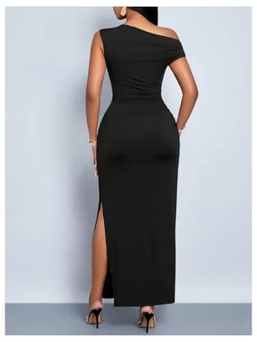 Floerns Off The Shoulder Ruched Maxi Dress Black Medium | Bodycon Formal Party Cocktail Dress thumbnail 2
