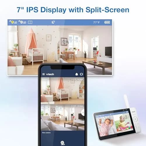 VTech Smart WiFi Baby Monitor with 2 Cameras & 7" Split Screen | 2K HD Video, Wide-Angle View, Night Light, Two-Way Talk thumbnail 7