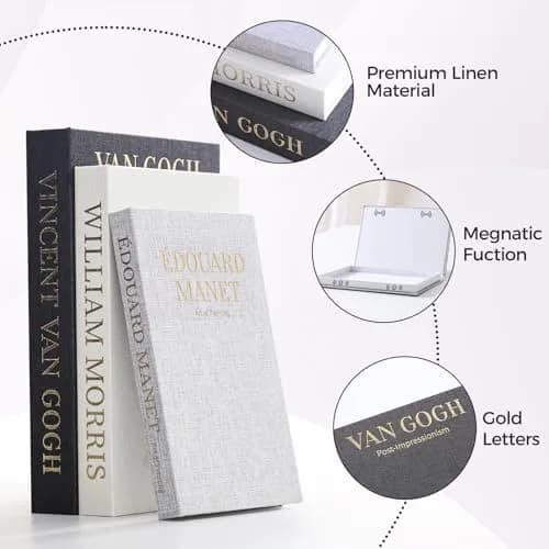 VAGLOTE Decorative Books for Home Decor Set of 3 Aesthetic Faux Book Linen Fake Books for Coffee Table Decor, Entryway and Bookshelf Decor, Hidden Storage with Magnetic Closure (3 Count, Gray-Beige-Black) thumbnail 6