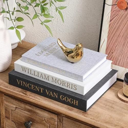 VAGLOTE Decorative Books for Home Decor Set of 3 Aesthetic Faux Book Linen Fake Books for Coffee Table Decor, Entryway and Bookshelf Decor, Hidden Storage with Magnetic Closure (3 Count, Gray-Beige-Black) thumbnail 1