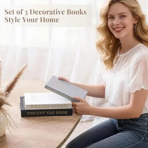 VAGLOTE Decorative Books for Home Decor Set of 3 Aesthetic Faux Book Linen Fake Books for Coffee Table Decor, Entryway and Bookshelf Decor, Hidden Storage with Magnetic Closure (3 Count, Gray-Beige-Black) thumbnail 7