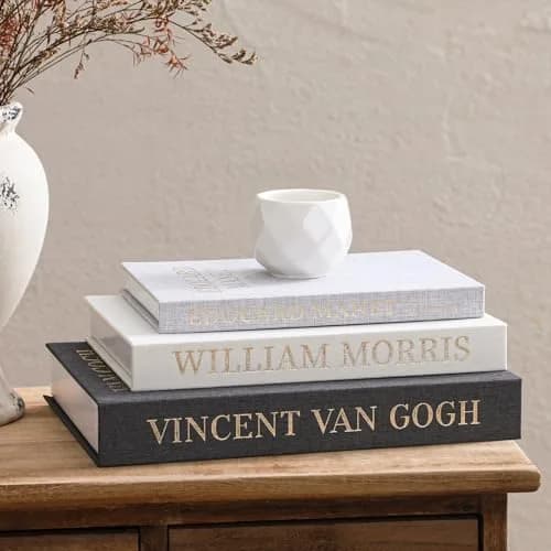 VAGLOTE Decorative Books for Home Decor Set of 3 Aesthetic Faux Book Linen Fake Books for Coffee Table Decor, Entryway and Bookshelf Decor, Hidden Storage with Magnetic Closure (3 Count, Gray-Beige-Black) thumbnail 8