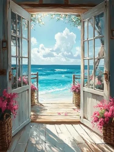MBNTJHT Stamped Cross Stitch Kit for Adults & Beginners | 12x16 Inch Landscape Beach Scene thumbnail 1