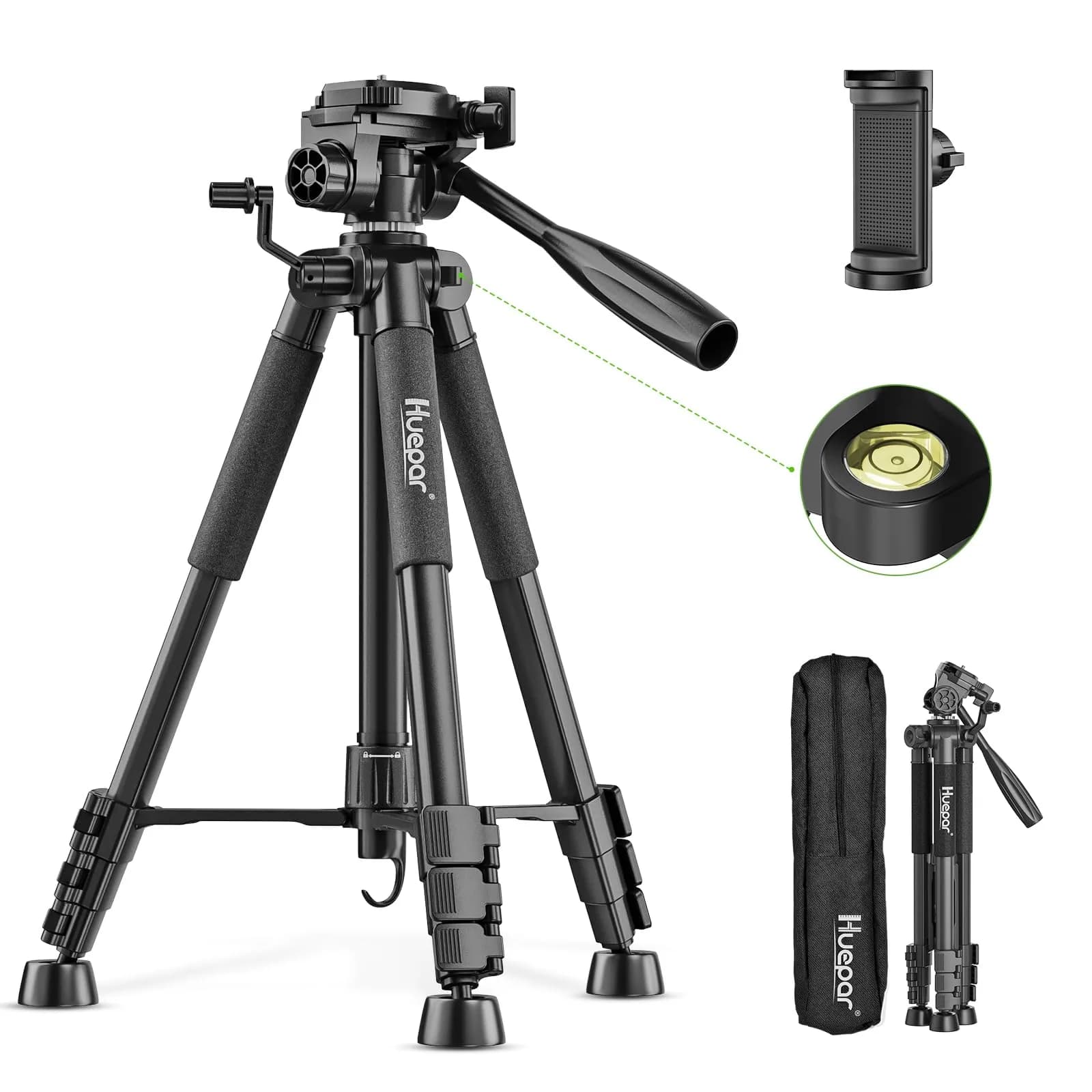 Huepar Tripod 50-inch Extendable Height | Heavy-Duty Aluminum, Universal Compatibility, 360° Pan Head — 50-Inch