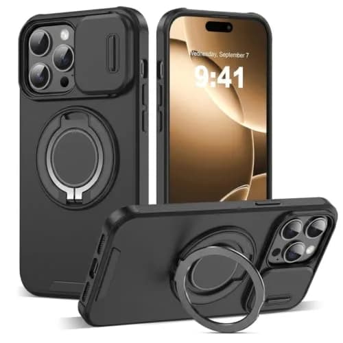 Doulings for iPhone 16 Pro Max Case,Black,Slide Camera Cover,Kickstand | Precise Fit & Military Grade Protection thumbnail 1