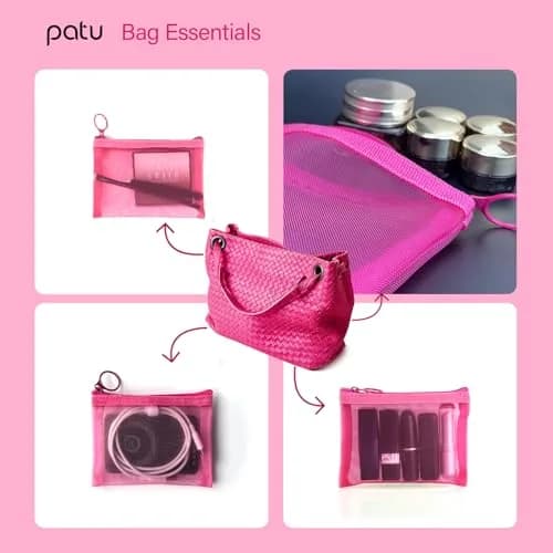 patu Zipper Mesh Bags Set of 5 (XS/S/M/L & Long Pouch) | Lightweight & Breathable Travel Toiletry Kit thumbnail 5