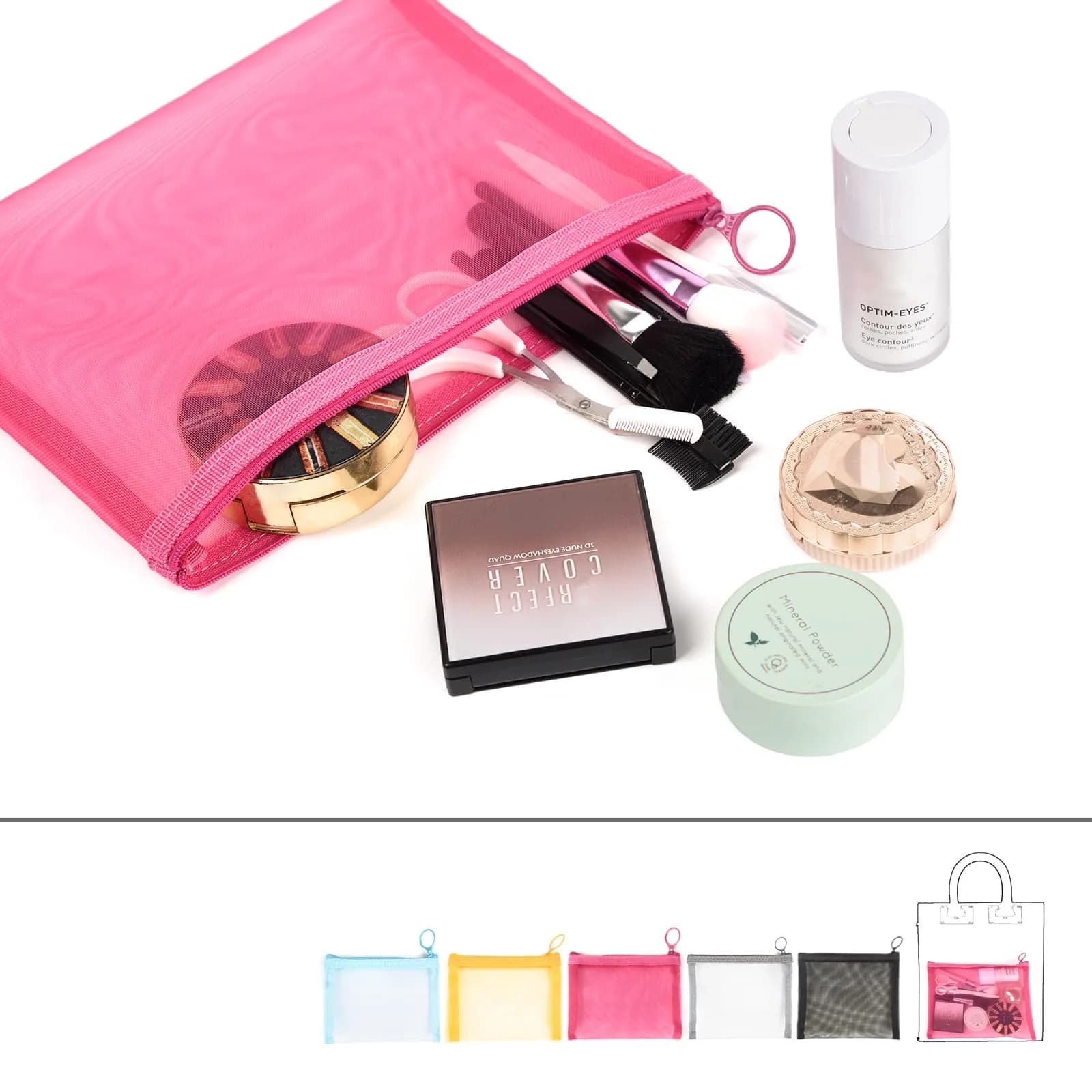 patu Zipper Mesh Bags Set of 5 (XS/S/M/L & Long Pouch) | Lightweight & Breathable Travel Toiletry Kit - view 8