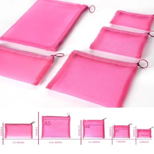 patu Zipper Mesh Bags Set of 5 (XS/S/M/L & Long Pouch) | Lightweight & Breathable Travel Toiletry Kit thumbnail 3