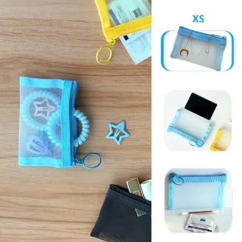 patu Zipper Mesh Bags Set of 5 (XS/S/M/L & Long Pouch) Blue | Lightweight Travel Toiletry Organizer thumbnail 4