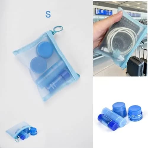 patu Zipper Mesh Bags Set of 5 (XS/S/M/L & Long Pouch) Blue | Lightweight Travel Toiletry Organizer thumbnail 5