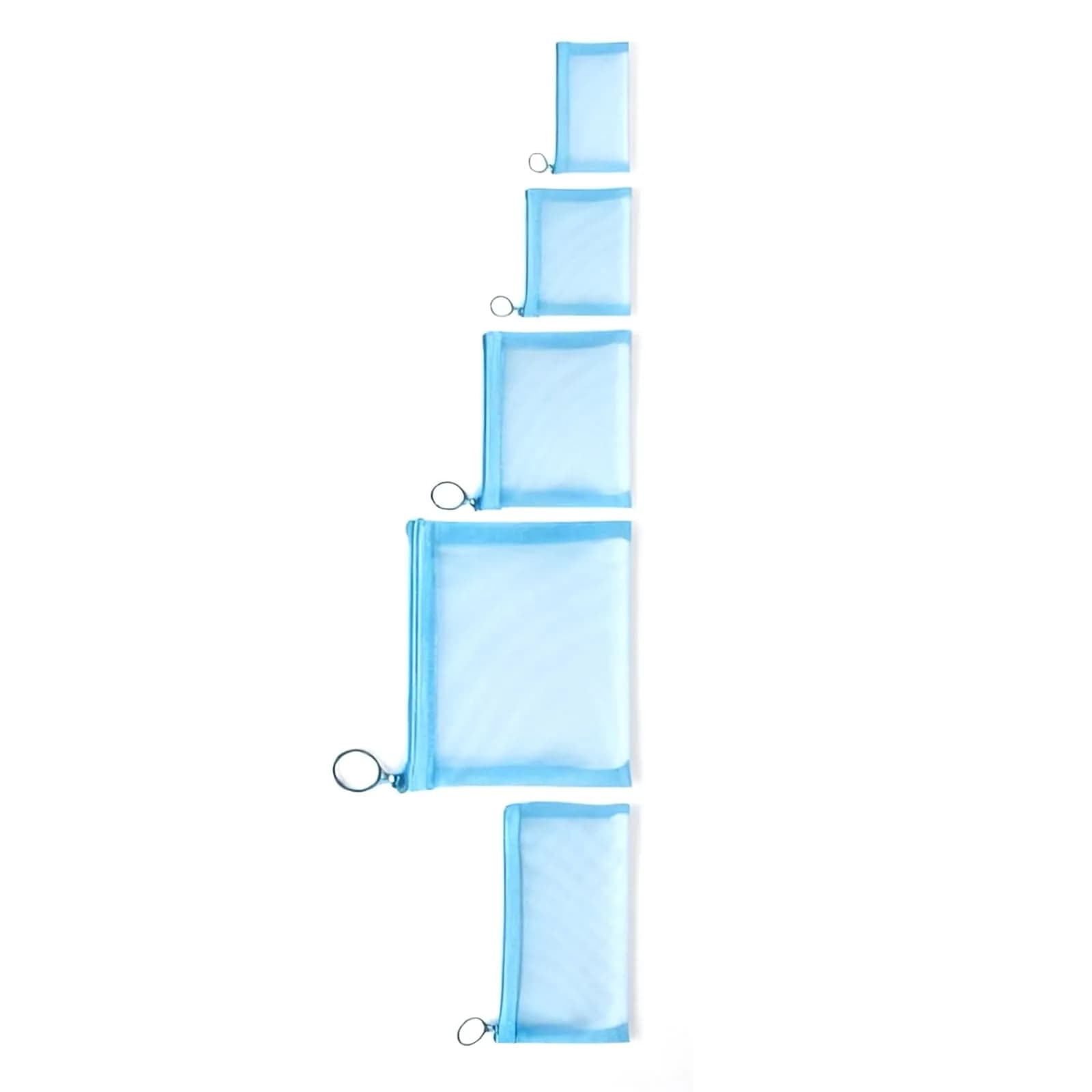 patu Zipper Mesh Bags Set of 5 (XS/S/M/L & Long Pouch) Blue | Lightweight Travel Toiletry Organizer - main product image