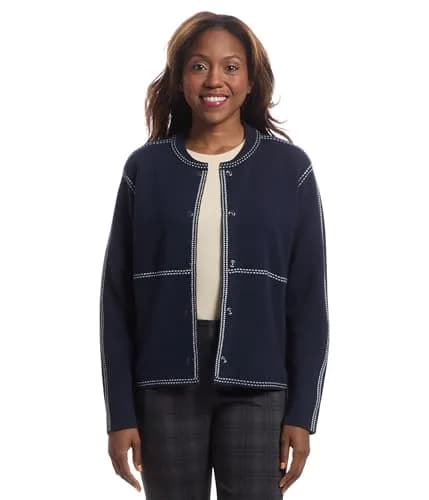 Elliott Lauren Stitch Perfect-Snap Closure Bomber Sweater, Navy | Cotton Blend, Modern Fit, Long Sleeve thumbnail 1