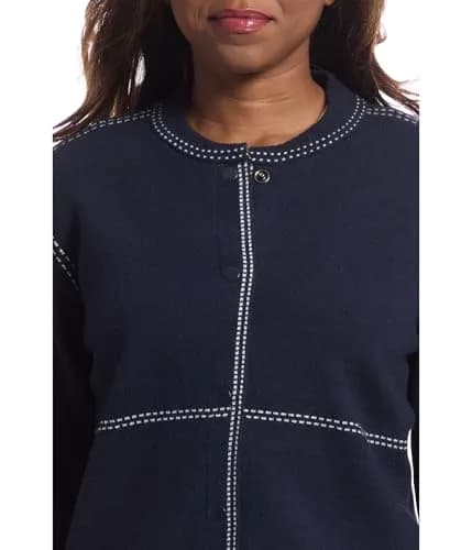 Elliott Lauren Stitch Perfect-Snap Closure Bomber Sweater, Navy | Cotton Blend, Modern Fit, Long Sleeve thumbnail 4