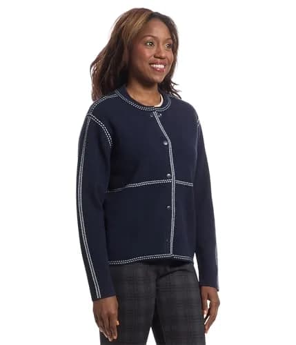 Elliott Lauren Stitch Perfect-Snap Closure Bomber Sweater, Navy | Cotton Blend, Modern Fit, Long Sleeve thumbnail 2
