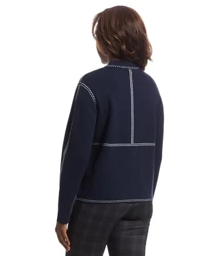 Elliott Lauren Stitch Perfect-Snap Closure Bomber Sweater, Navy | Cotton Blend, Modern Fit, Long Sleeve thumbnail 3