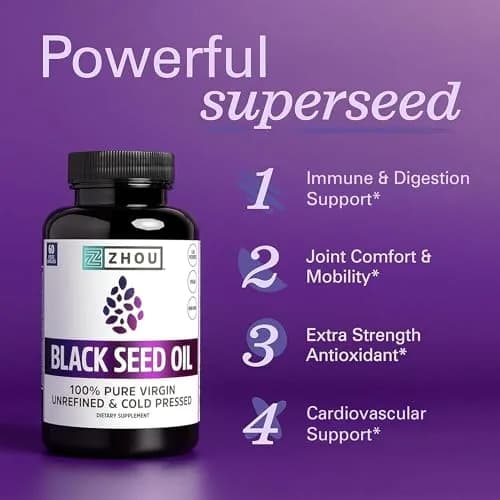 ZHOU Black Seed Oil & Capsules - 8 fl oz Bottle & 60 Capsules | Supports Hair & Skin thumbnail 4