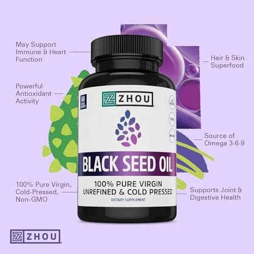 ZHOU Black Seed Oil & Capsules - 8 fl oz Bottle & 60 Capsules | Supports Hair & Skin thumbnail 6