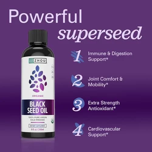 ZHOU Black Seed Oil & Capsules - 8 fl oz Bottle & 60 Capsules | Supports Hair & Skin thumbnail 3