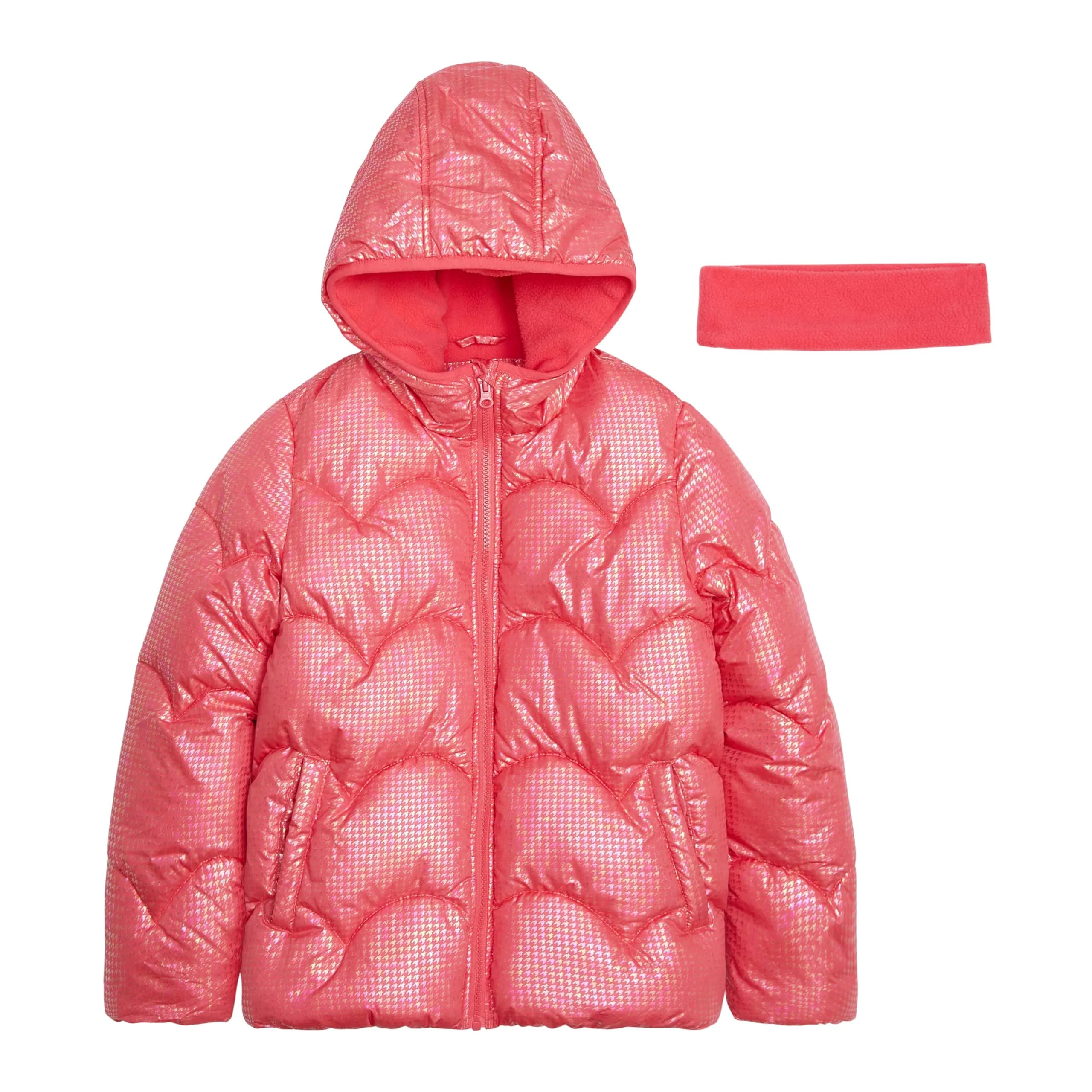 Weather Tamer Girls' Shimmer Puffer Jacket Watermelon 10-12 | Water-Resistant & Stylish (70-120 chars) - main product image
