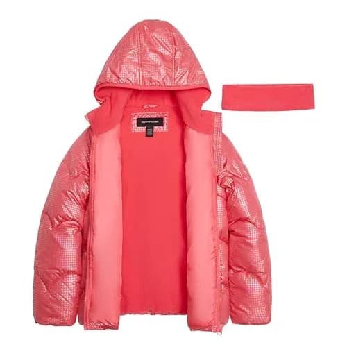 Weather Tamer Girls' Shimmer Puffer Jacket Watermelon 10-12 | Water-Resistant & Stylish (70-120 chars) thumbnail 2