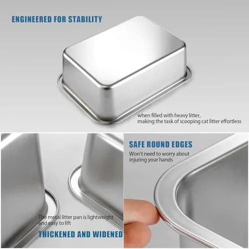 Tondid Stainless Steel Cat Litter Box 17.7" x 13.8" x 6" | High Sided, Easy to Clean thumbnail 5