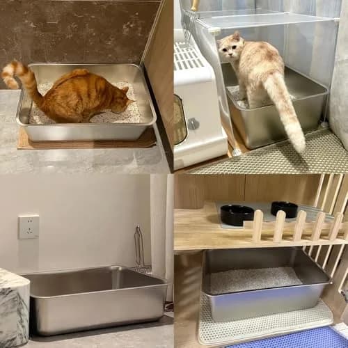 Tondid Stainless Steel Cat Litter Box 17.7" x 13.8" x 6" | High Sided, Easy to Clean thumbnail 7