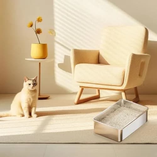 Tondid Stainless Steel Cat Litter Box 17.7" x 13.8" x 6" | High Sided, Easy to Clean thumbnail 8