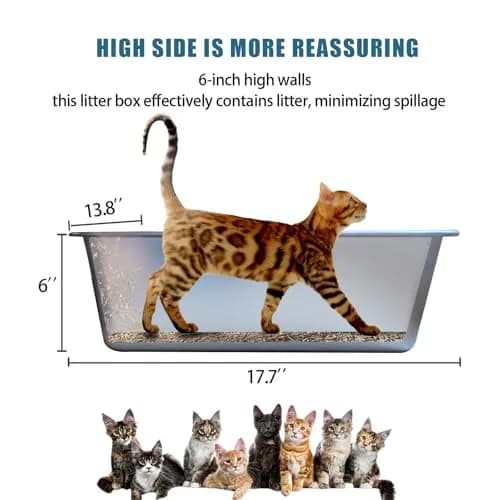 Tondid Stainless Steel Cat Litter Box 17.7" x 13.8" x 6" | High Sided, Easy to Clean thumbnail 2