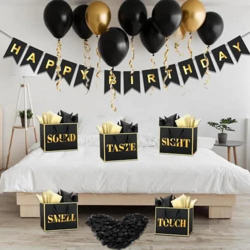 PEMOTYST 5 Senses Gift Bags for Him | Elegant Black & Gold, Reusable, Complete Sensory Experience thumbnail 5