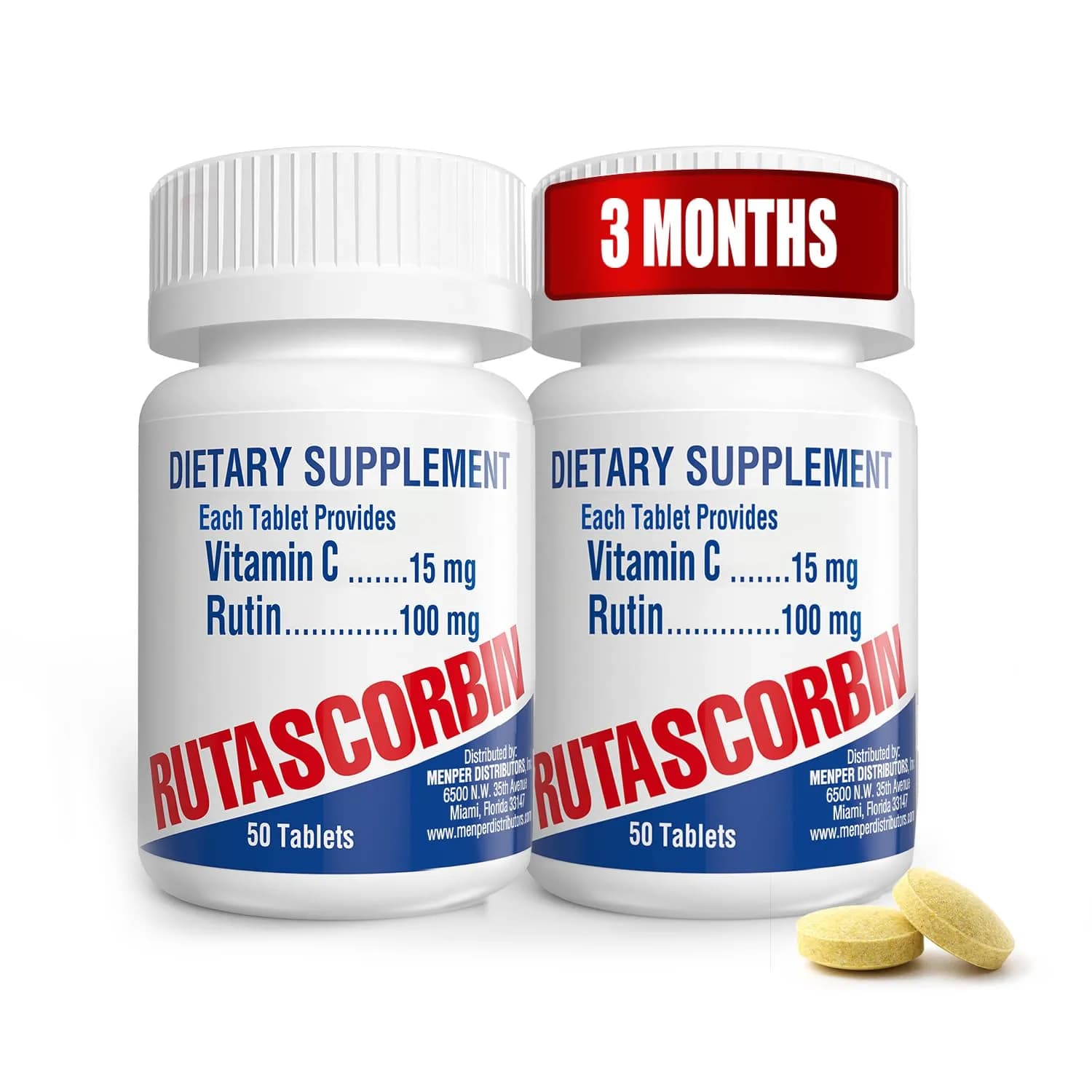 RUTASCORBIN Rutin & Vitamin C Tablets 50 Count | Immune & Circulation Support — Blue