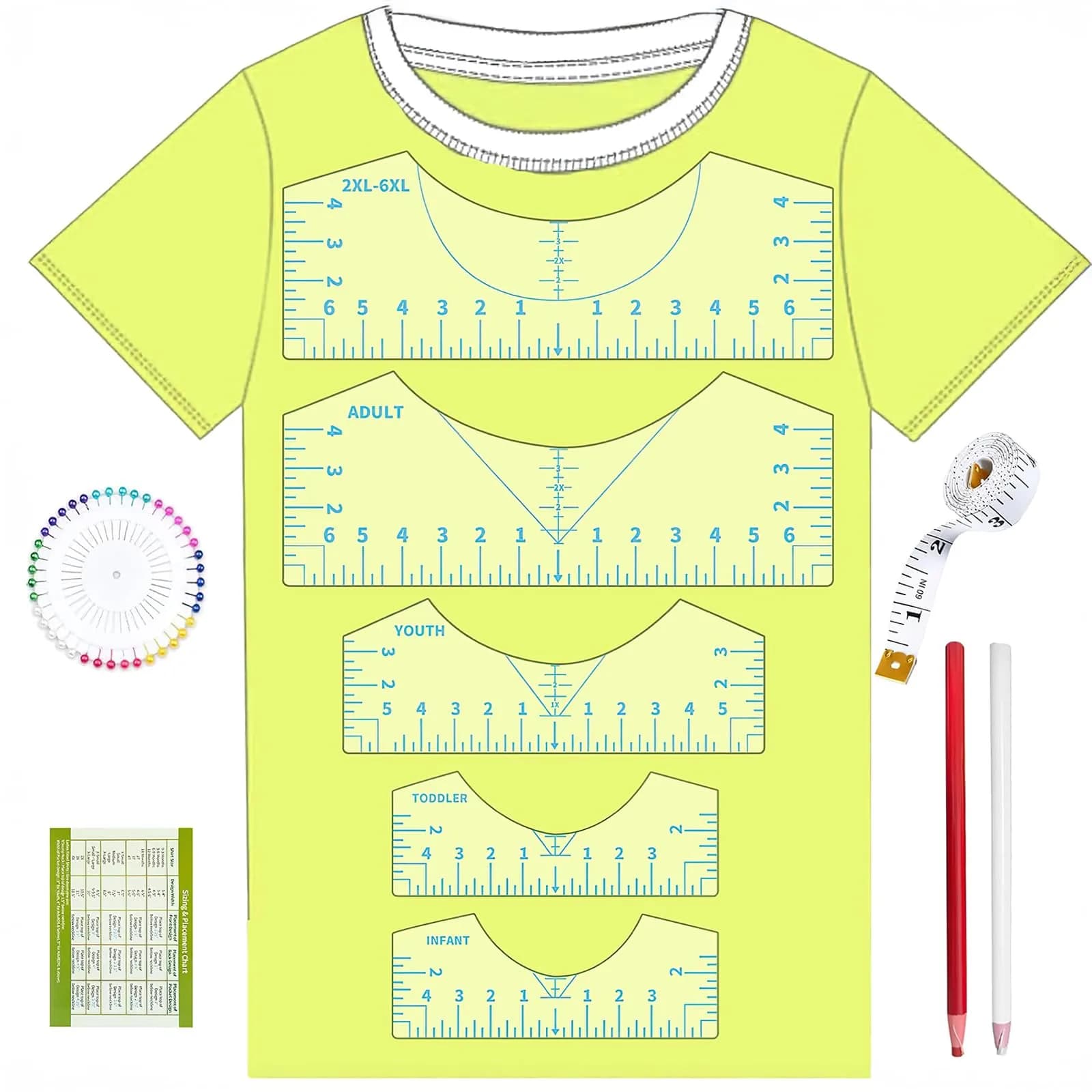 tietoc 5-Pack T-Shirt Ruler Guide for Vinyl Alignment, PVC Measurement Template for Heat Press & Vinyl Projects (Blue) — Tshirt Ruler-5-Blue
