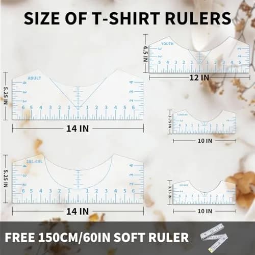 tietoc 5-Pack T-Shirt Ruler Guide for Vinyl Alignment, PVC Measurement Template for Heat Press & Vinyl Projects (Blue) thumbnail 5
