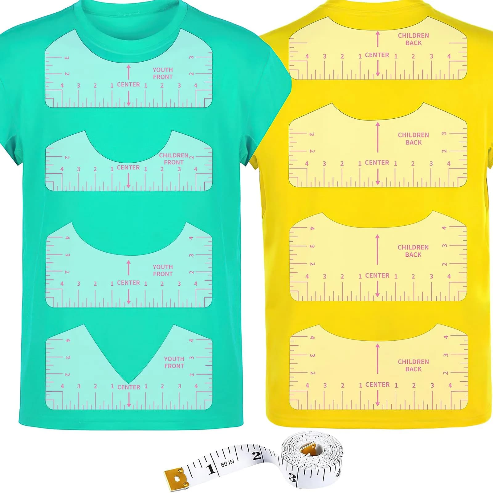 tietoc 9pcs T-Shirt Ruler Guide Set with Measuring Tape, Pink | Center Designs for Vinyl & Heat Press