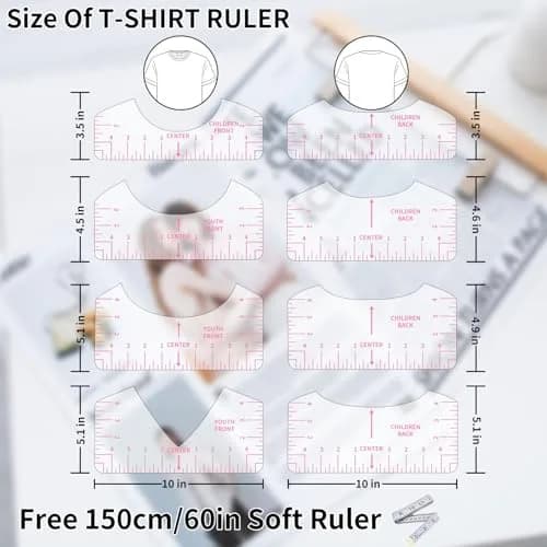 tietoc 9pcs T-Shirt Ruler Guide Set with Measuring Tape, Pink | Center Designs for Vinyl & Heat Press thumbnail 4