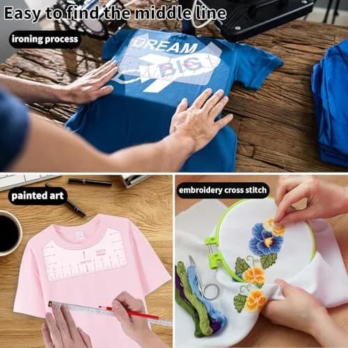 tietoc 9pcs T-Shirt Ruler Guide Set with Measuring Tape, Pink | Center Designs for Vinyl & Heat Press thumbnail 7