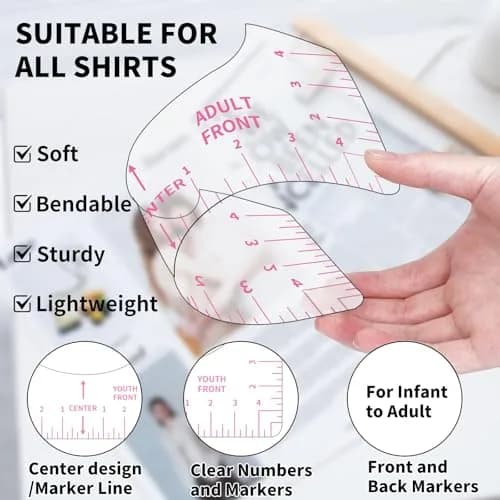 tietoc 9pcs T-Shirt Ruler Guide Set with Measuring Tape, Pink | Center Designs for Vinyl & Heat Press thumbnail 2
