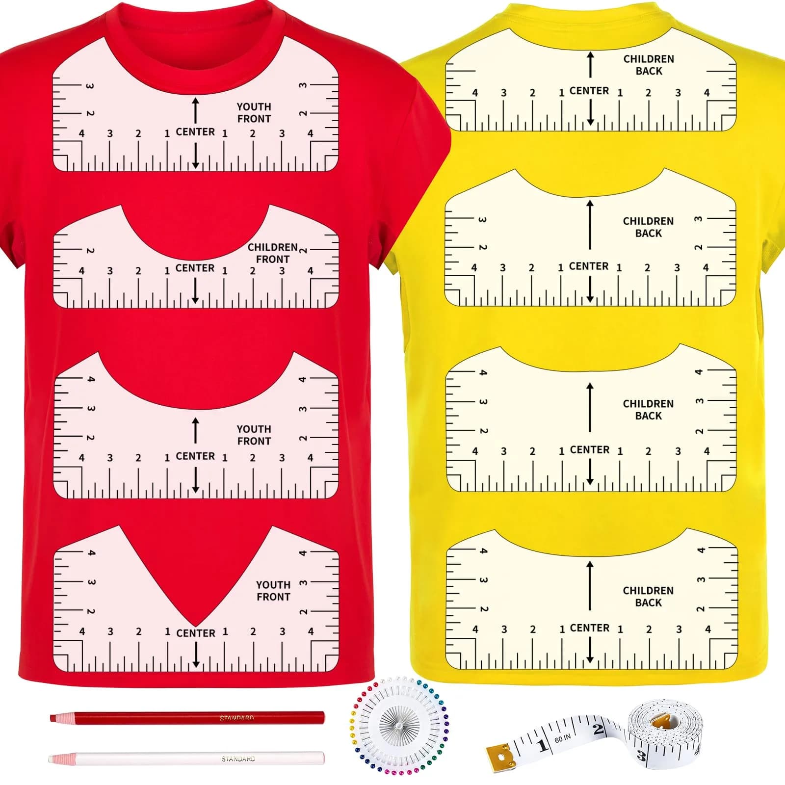 tietoc 12pcs T-Shirt Ruler Guide Set | White, 25cm (10") x 10cm (4") Adult Size Ruler | Alignment Tool for Heat Press & Vinyl