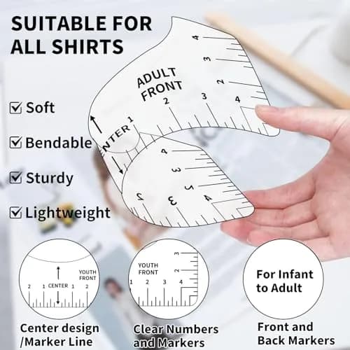 tietoc 12pcs T-Shirt Ruler Guide Set | White, 25cm (10") x 10cm (4") Adult Size Ruler | Alignment Tool for Heat Press & Vinyl thumbnail 2