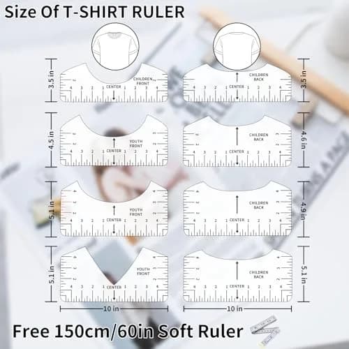 tietoc 12pcs T-Shirt Ruler Guide Set | White, 25cm (10") x 10cm (4") Adult Size Ruler | Alignment Tool for Heat Press & Vinyl thumbnail 3