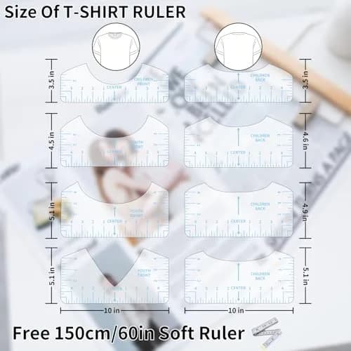 tietoc 9pcs T-Shirt Alignment Ruler Set with Measuring Tape | Center Designs for Vinyl & Heat Press thumbnail 3