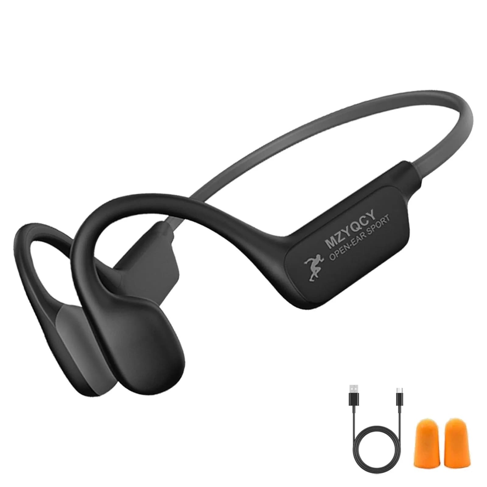 MZYQCY Open-Ear Bone Conduction Headphones with Mic, Bluetooth 5.4, 15-Hour Playtime, IPX6 Waterproof | Safe Running & Outdoor Use — Black