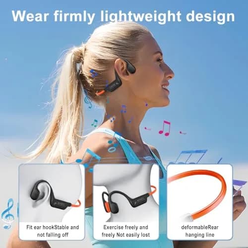 MZYQCY Open-Ear Wireless Earbuds Bluetooth 5.4 Headset with Mic, 15 Hours Playtime, IPX6 Waterproof, 29g Lightweight Orange thumbnail 5