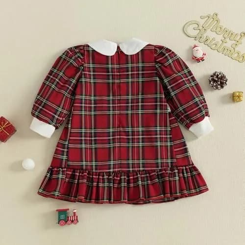 Kuriozud Toddler Baby Girl Christmas Dress 3-4T | Red Green Plaid Long Sleeve Princess Outfit thumbnail 5