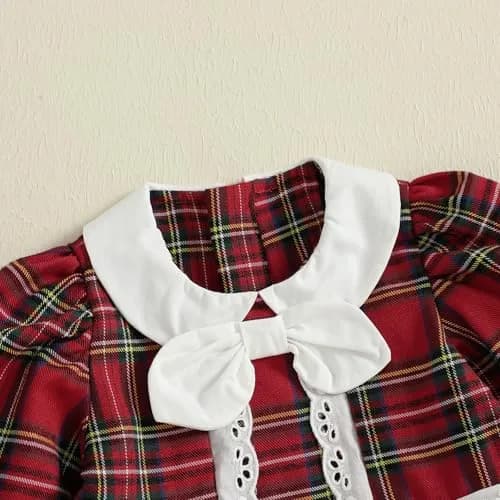Kuriozud Toddler Baby Girl Christmas Dress 3-4T | Red Green Plaid Long Sleeve Princess Outfit thumbnail 6