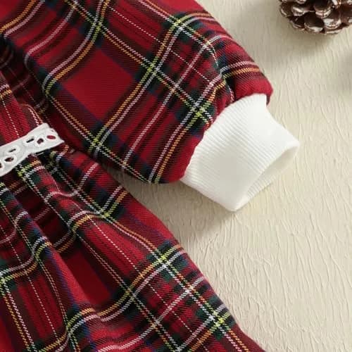 Kuriozud Toddler Baby Girl Christmas Dress 3-4T | Red Green Plaid Long Sleeve Princess Outfit thumbnail 7