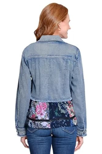 john mark Denim Button Front 3/4 Sleeves Jacket with Lace and Print Details | Elegant Casual Women's Coat thumbnail 2
