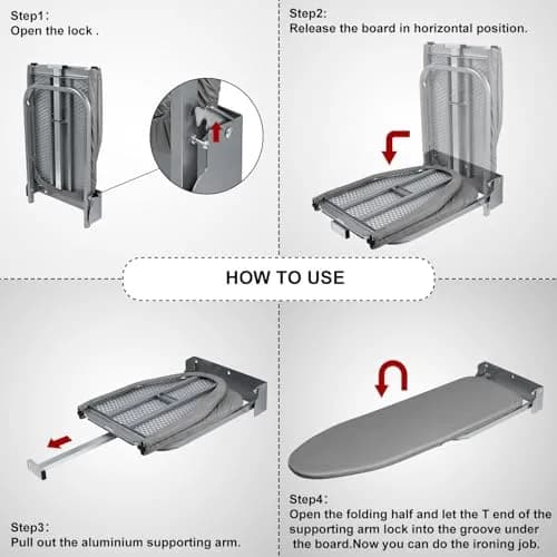 Duwee 12"×36" Wall Mounted Ironing Board with Iron Holder | Space-Saving Foldable Design thumbnail 7