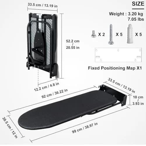 Duwee 12"×36" Wall Mounted Ironing Board with Iron Holder | Space-Saving Foldable Design thumbnail 2